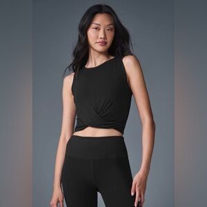 ALO Yoga Black Twist Front Crop Top